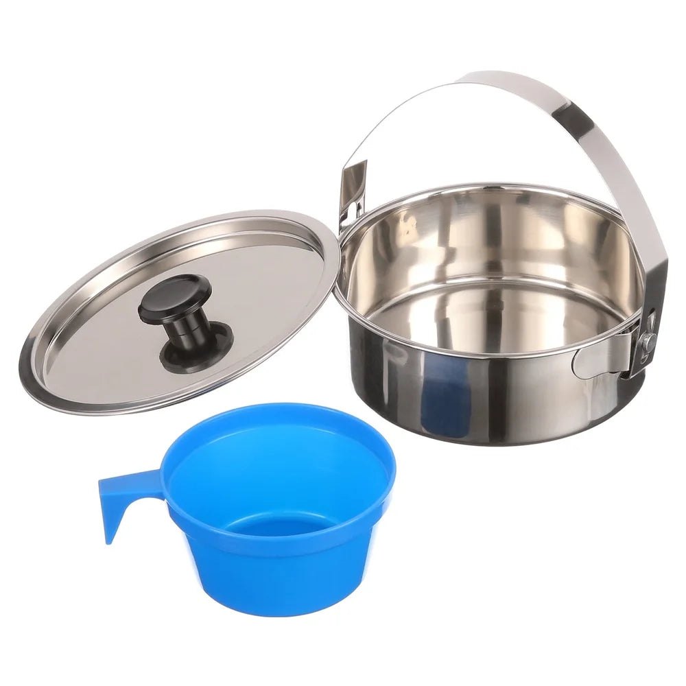 Space Saving 5 Piece Cookware Set Stainless Steel Mess Kit Non Stick Pot Fry Pan Plate Bowl Camping Cooking Tools