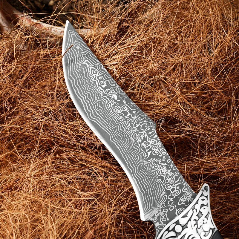 1Pc Stainless Steel Fixed Blade Knife Set with Leather Sheath