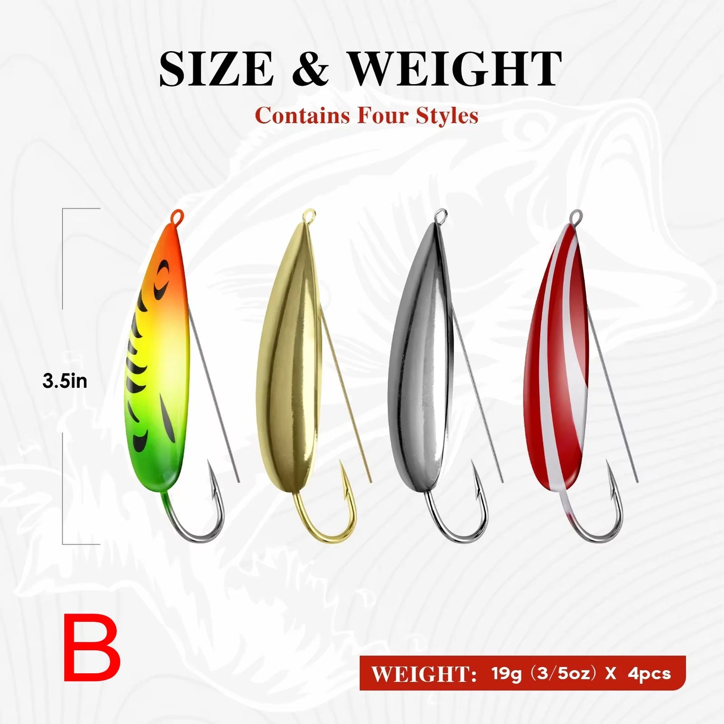 4pcs Weedless Spoon Lure Kit 8g 16g 19g Spinner Metal Spoons Fishing Lures Anti Grass Hooks Jig Wobblers Artificial Hard Bait