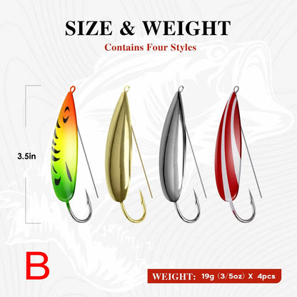 4pcs Weedless Spoon Lure Kit 8g 16g 19g Spinner Metal Spoons Fishing Lures Anti Grass Hooks Jig Wobblers Artificial Hard Bait
