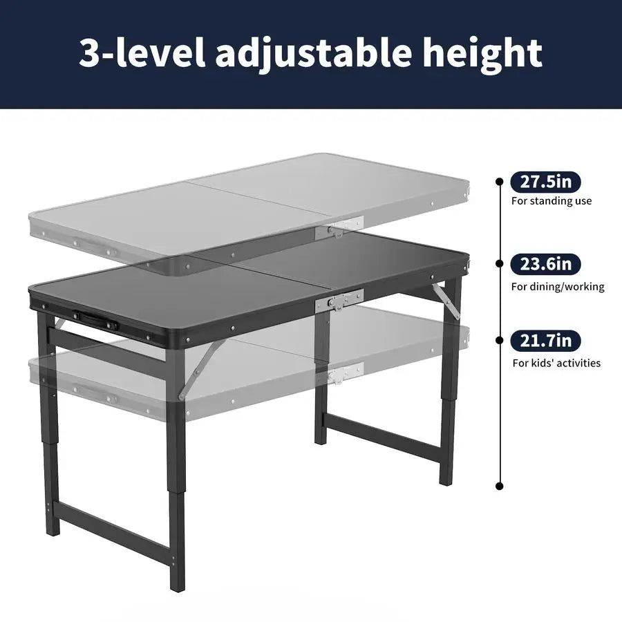 Portable Folding Card Table with Chairs,4ft Foldable Table Adjustable Height,Aluminum Alloy Frame Folding Dining Table with Carr