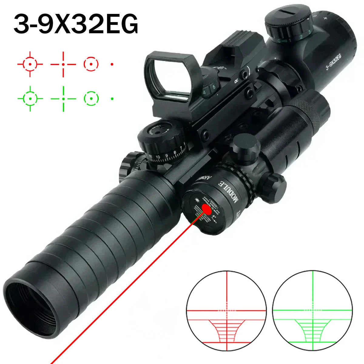 Tactical 3-9X32EG Riflescope Laser Red Dot 3 in 1 Combo Optic