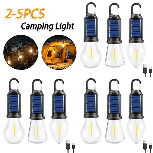 2-5PCS Solar Powered LED Lighting Lantern USB Charging Outdoor Tent