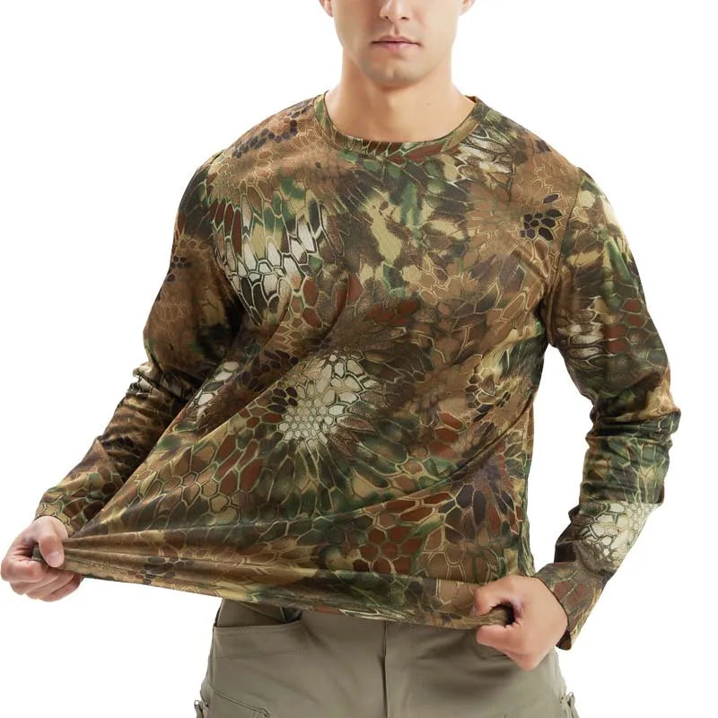 Long-Sleeve T-Shirt Anti-Sweat   Shirts Breathable Camo  Hunting Clothes Men Elasticity Sun-Protective Top