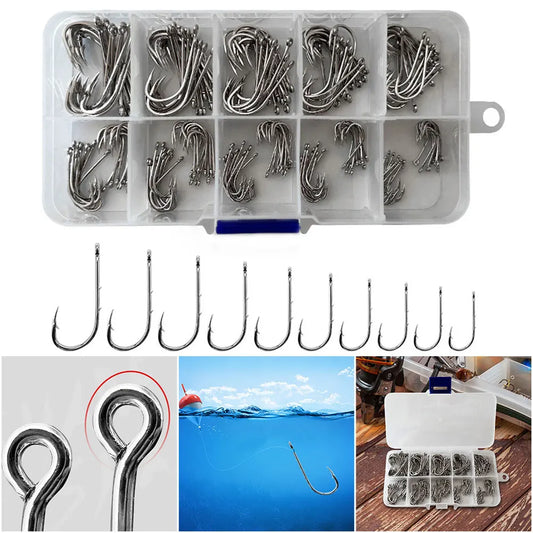 300pcs/box Long Shank Fishing Hooks High Carbon Steel Sharp Barbed Offset Narrow Bait   Fishhook Fly Fishing Accessories