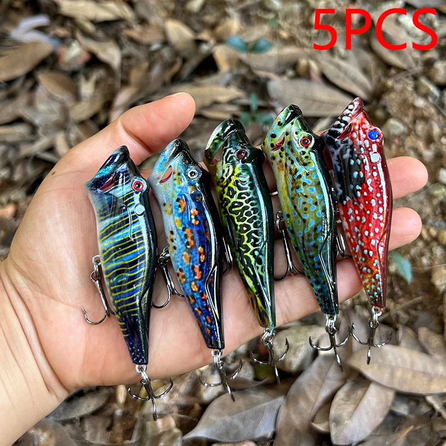 5pcs Striped Crankbait Popper Fishing Lure Set Tackle 8cm/12.4g Dot Painted Artificial Hard Bait With Hook Wobbler For Fish/Pike