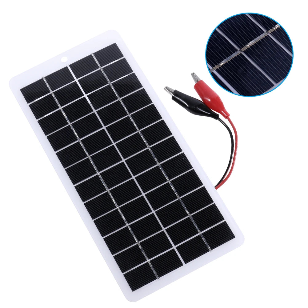 10W Solar Battery Charger with Carabiner 12V Solar Power Bank Polysilicon Solar Charger Plate Portable for Outdoor Lamp Pump