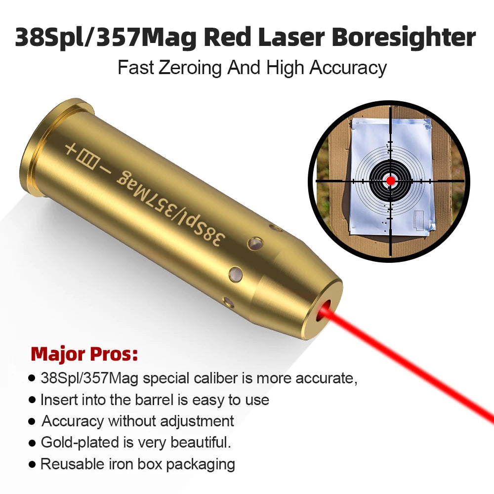 38SPL/357MAG Optics Cartridge Red Dot Laser Bore Brass 9MM Bore Boresighter For Pistol Rifle Scope Hunting Accessories 6 Batte