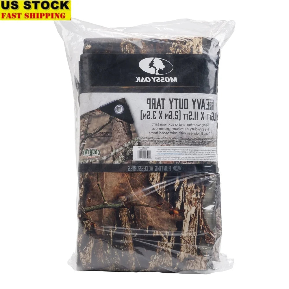 Waterproof Hunting Camo Tarp 8.6ft x 11.5ft Multi-Purpose PE Tarpaulin Durable Concealment Reinforced Corners Grommets Outdoor