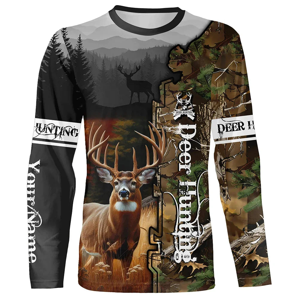 Camo Hunting Animals Wild Boar Men T-Shirt 3D Print Sport Long Sleeve Tee Tops Casual O Neck Streetwear T Shirts Men&