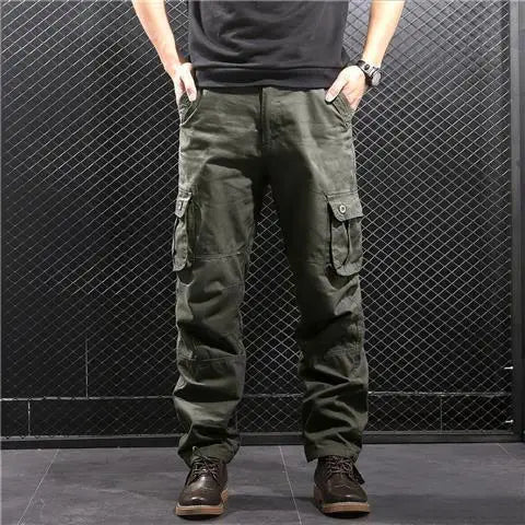 Cargo Pants Men's Pure Cotton Loose Casual Trousers Camo Overalls Multi-pocket Wear Resistant Straight Pants Outdoor Sport Pants