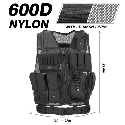 Tactical Vest Multi-Pockets Breathable Combat Vest Outdoor Military Airsoft Army Vest for Hunting Camping Hiking