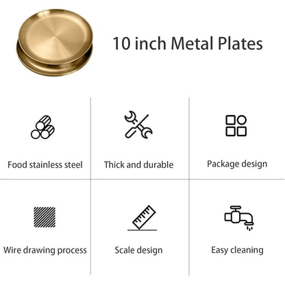 Steel Plates Metal Gold Dinner Plates Unbreakable Dinner Dishes Plates Set For Camping Outdoor