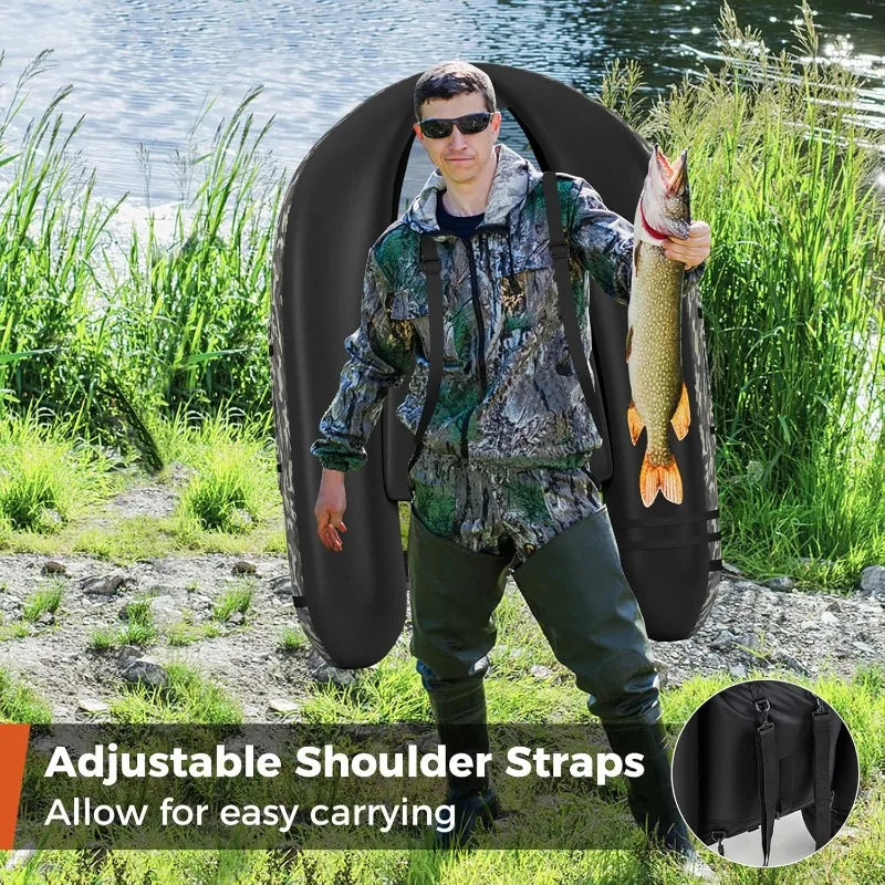 Inflatable Float Tube, Fishing Belly Boat with Fish Ruler, Pump, Storage Bag, Adjustable Straps