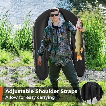 Inflatable Float Tube, Fishing Belly Boat with Fish Ruler, Pump, Storage Bag, Adjustable Straps