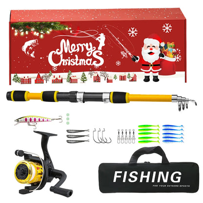 Fishing Pole Set Full Kits with Telescopic Fishing Rod and Spinning Reel Fishing Lures Hooks