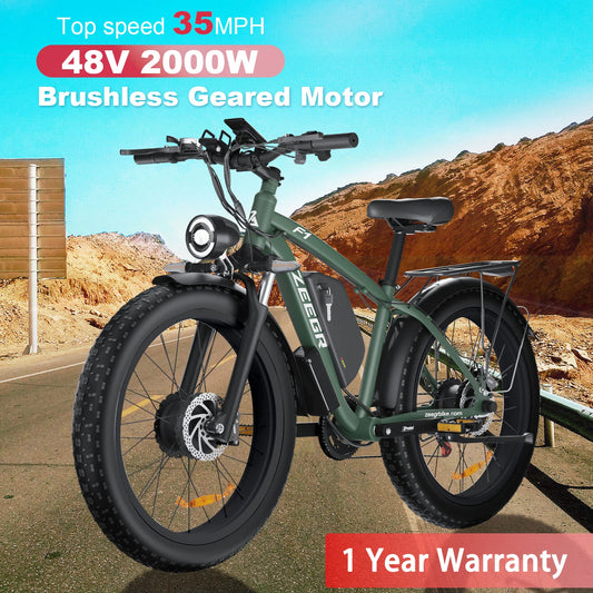 ZEEGR F1 48V 2000W Full Suspension E-Bike CE Certified 26 Inch Fat Tires Hidden Dual Battery Snow Beach Ebike