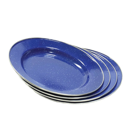 24 Piece Enamel Dinnerware Set Stainless Steel Camping Tableware Lightweight Durable