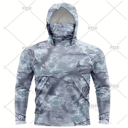 Army Green Camo Colorful Hoodie with Face Mask UV 50+Gaiter Fishing Clothing Men&