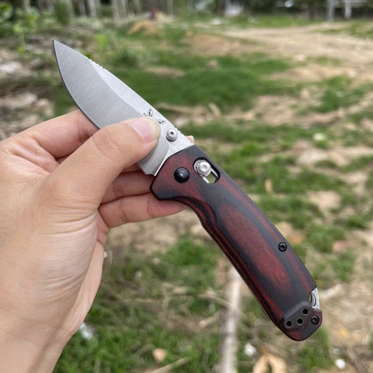 Pocket Folding Knife   Wooden Handle, Outdoor Camping Survival