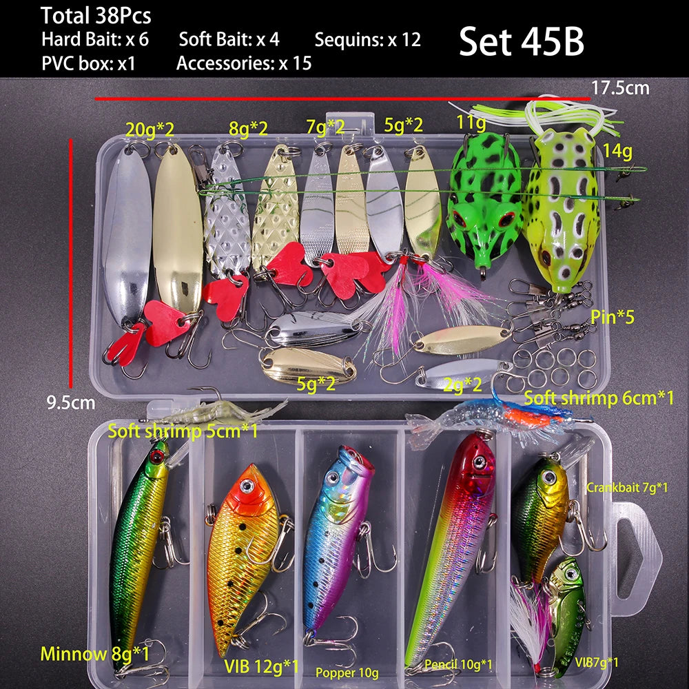 Big Mixed Fishing Lure Set Soft Hard Bait Kit Artificial Bionic Minnow Swing Metal Jig Spoon