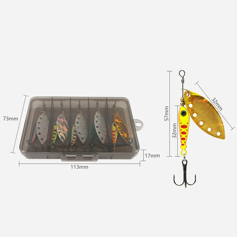 5Pcs Metal Spinner Spoon Fishing Lure Rotating Sequins Bait Hard Bait for Carp Bass Pesca