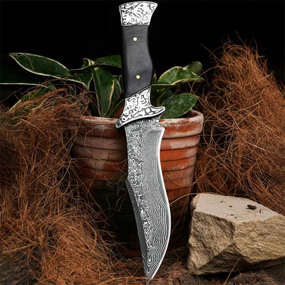 1Pc Stainless Steel Fixed Blade Knife Set with Leather Sheath