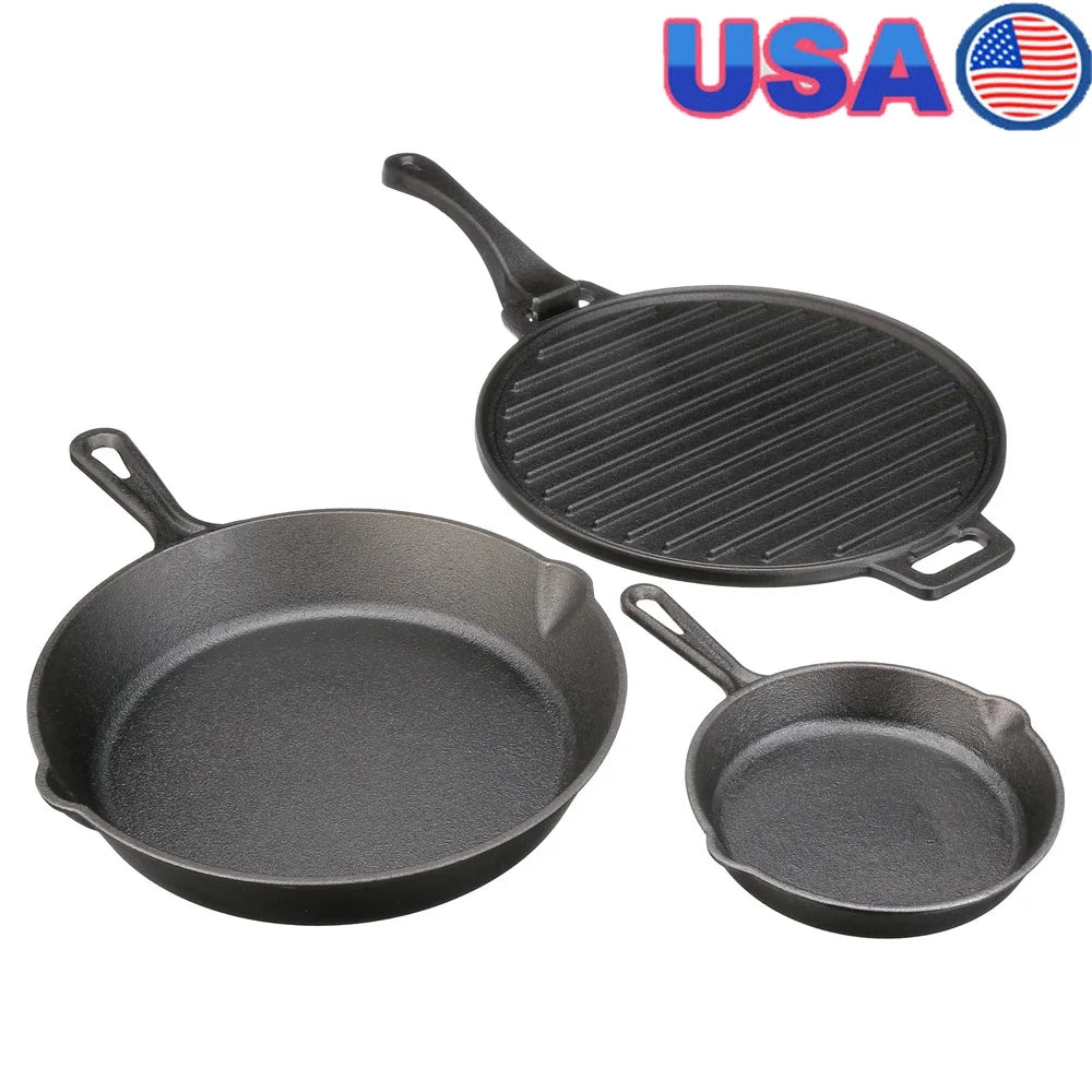 4 Piece Pre-Seasoned Cast Iron Skillet Set