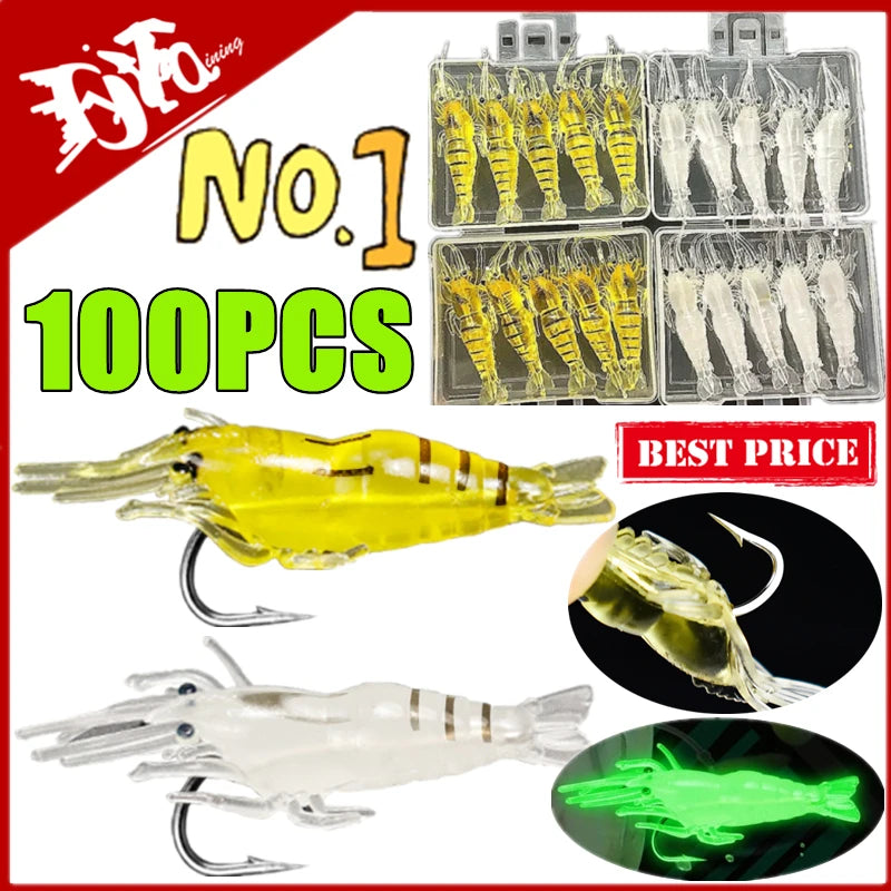 Soft Silicone Luminous Simulation Shrimp Lure With Hook Artificial Baits Fishing