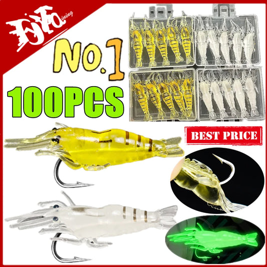 Soft Silicone Luminous Simulation Shrimp Lure With Hook Artificial Baits Fishing