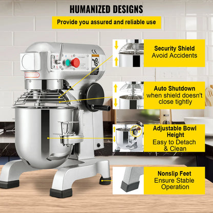 Electric Dough Machine Stainless Steel Commercial Cream  Whisk Mixer Processor Kitchen Food Stand Blender