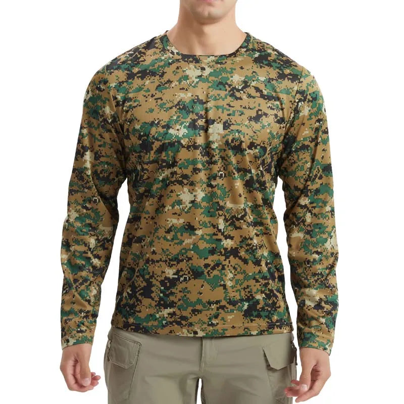 Long-Sleeve T-Shirt Anti-Sweat   Shirts Breathable Camo  Hunting Clothes Men Elasticity Sun-Protective Top