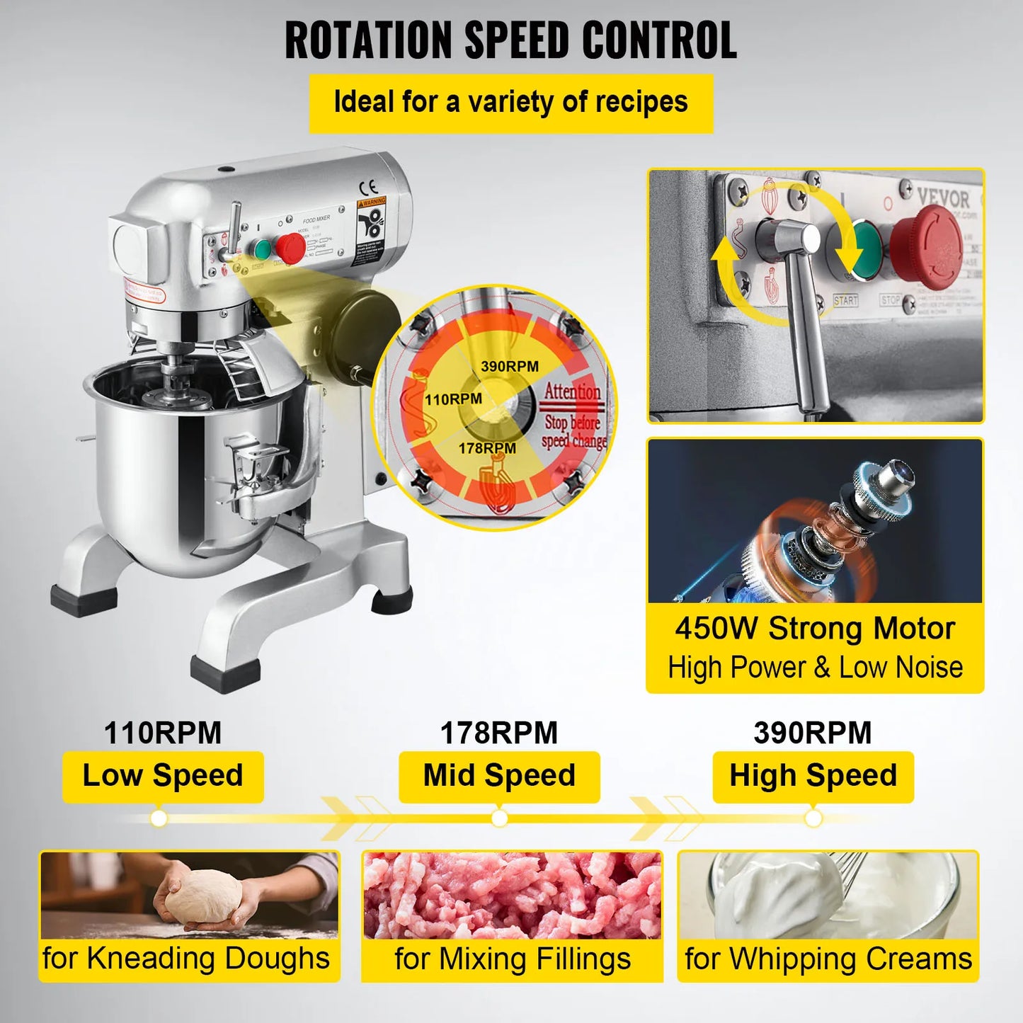 Electric Dough Machine Stainless Steel Commercial Cream  Whisk Mixer Processor Kitchen Food Stand Blender