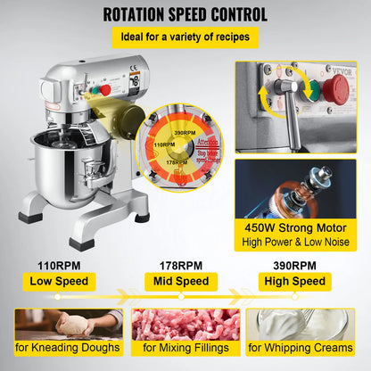 Electric Dough Machine Stainless Steel Commercial Cream  Whisk Mixer Processor Kitchen Food Stand Blender