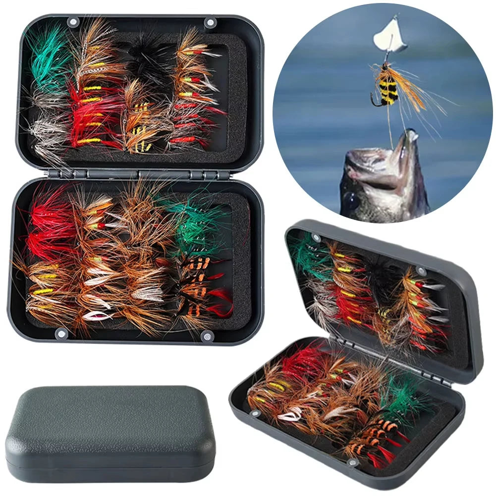 65 piece set of artificial fly and insect lure bait for outdoor trout, sea bass, lure bait, and lure bait accessories