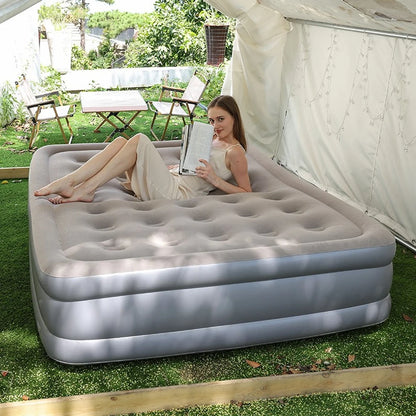 PVC Inflatable Sleeping Mattress 2 Person Camping Bed Mat Built-in Pump