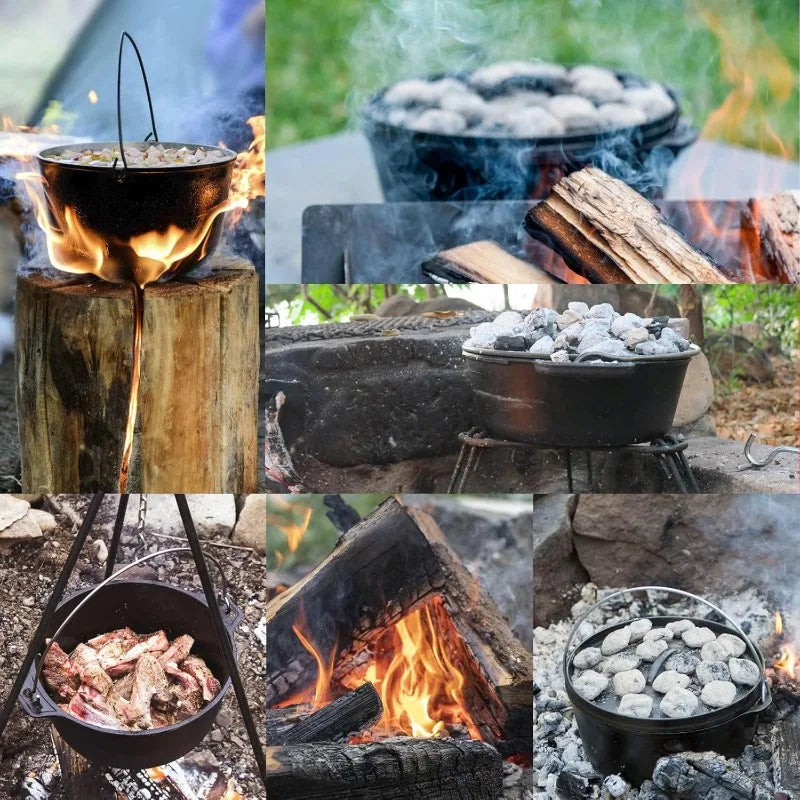 12 Qt Pre-Seasoned Camping Cookware Pot with Lid - Lid Lifter, Cast Iron Dutch Oven