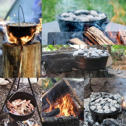 12 Qt Pre-Seasoned Camping Cookware Pot with Lid - Lid Lifter, Cast Iron Dutch Oven