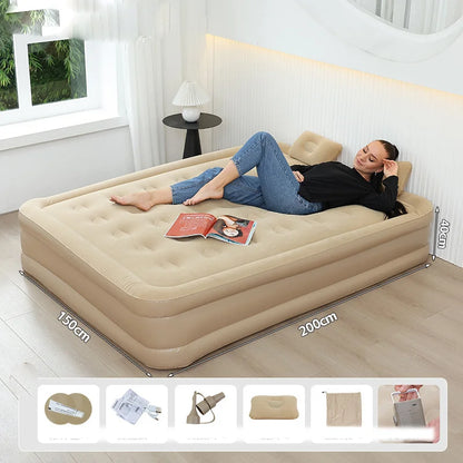 PVC Inflatable Sleeping Mattress 2 Person Camping Bed Mat Built-in Pump