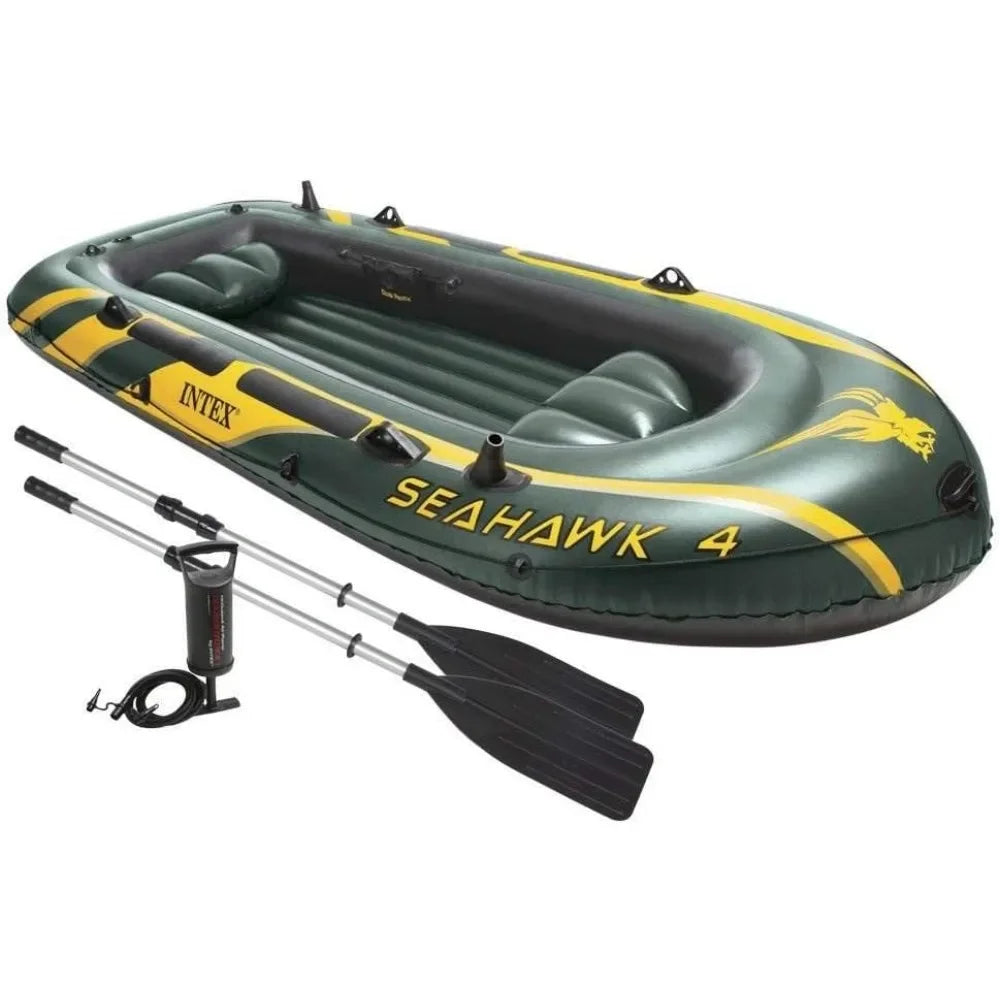 Great deal.Seahawk Inflatable Boat Series: Includes Deluxe Aluminum Oars and High-Output Pump – SuperStrong PVC – Fishing Rod Ho