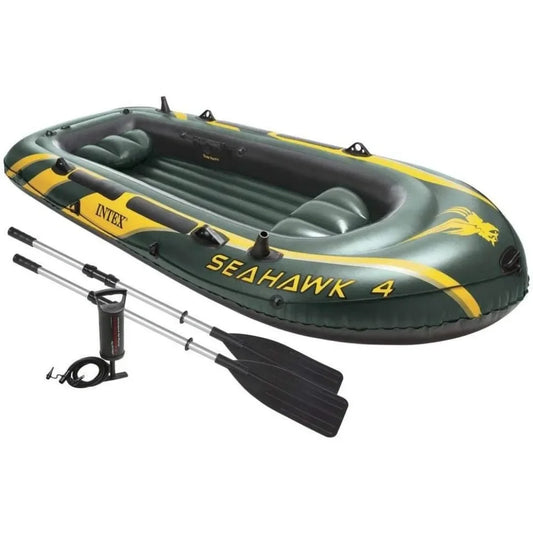 Great deal.Seahawk Inflatable Boat Series: Includes Deluxe Aluminum Oars and High-Output Pump – SuperStrong PVC – Fishing Rod Ho