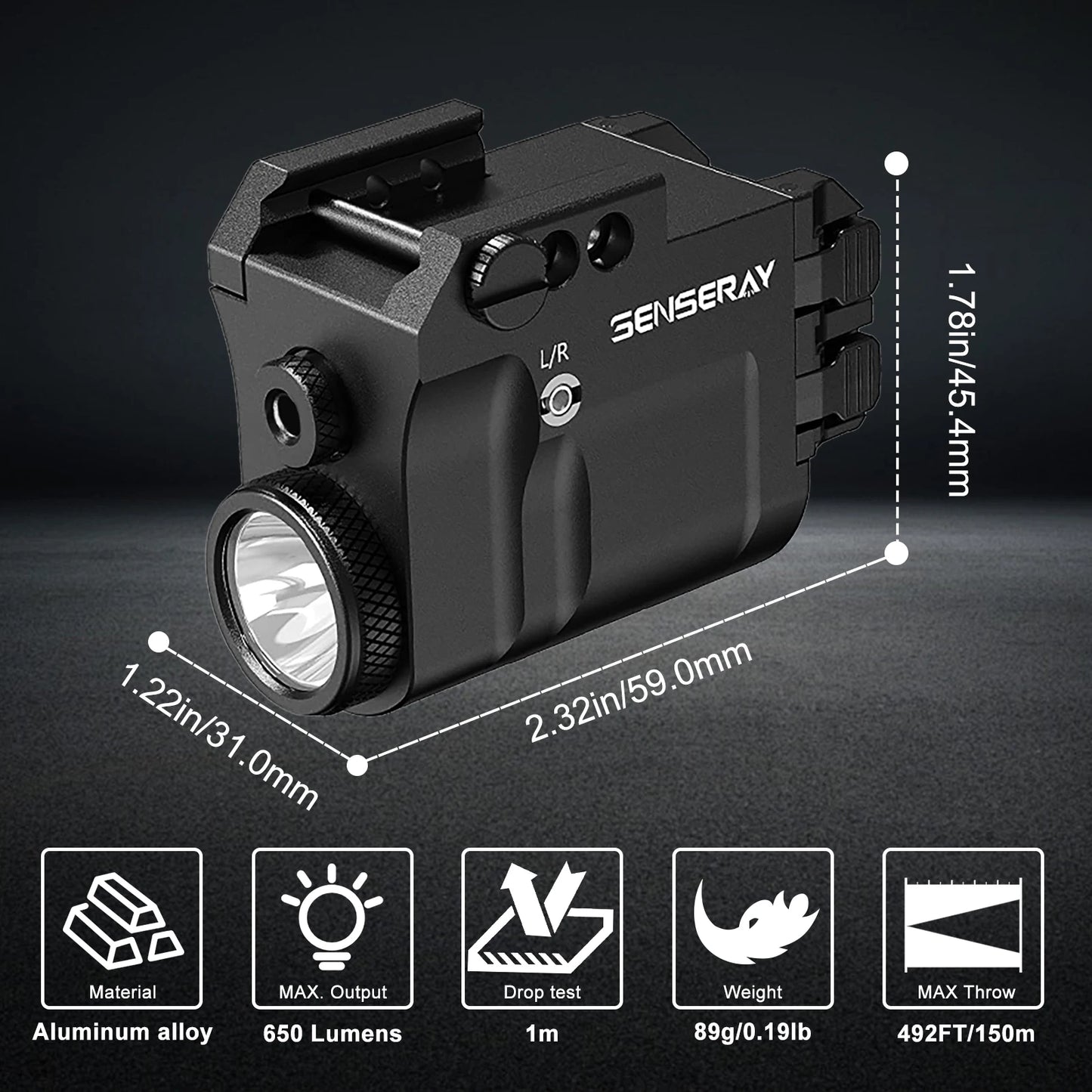 Tactical Pistol Light Rechargeable Blue Laser LED Weapon Light Fit Glock 17 19 20mm