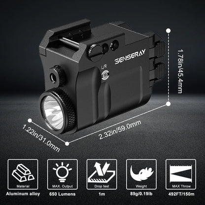 Pistol Light Green Laser Beam Combo Rechargeable Gun Light Strobe Magnetic Charging 1913 Rail Mounted Flashlight