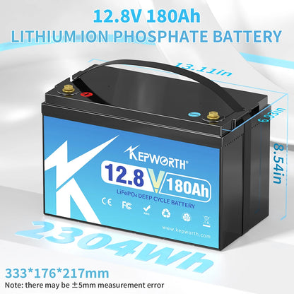KEPWORTH New 12V 180Ah LiFePO4 Battery  Build in 100A BMS  Perfect Replacement for Lead Acid for Motorhomes, Solar System