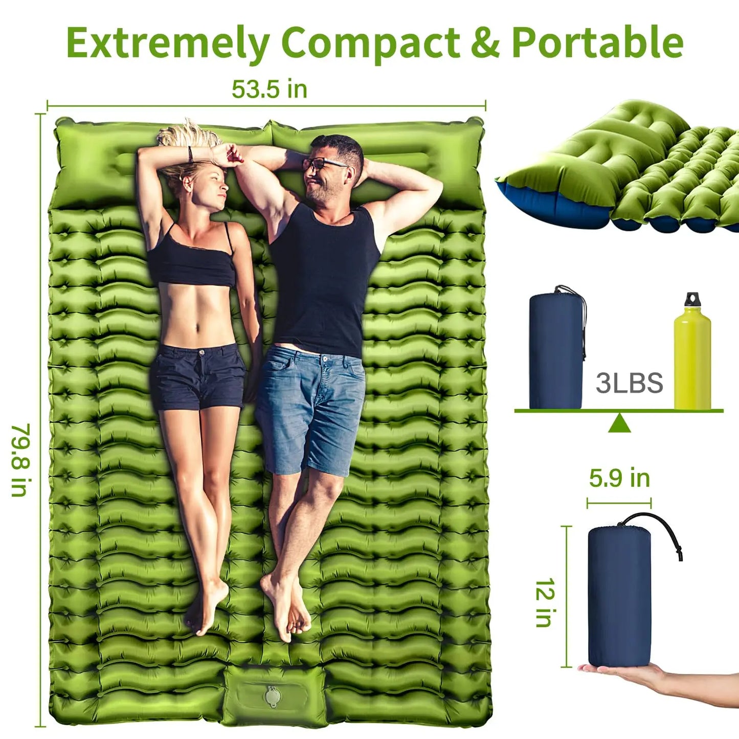 WESTTUNE   Thick for 2 Person with Pillow Built-in Foot Pump Inflatable Mattress