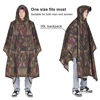 Hooded Rain Poncho with Pocket Lightweight Waterproof Rain Coat Sun Shelter for Men and Women Camping Hiking Traveling