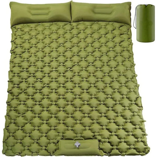 Double Camping Sleeping Pad, Inflatable  Pad Foot Press Ultralight 2 Person Camping Mat with Pillow for Hiking