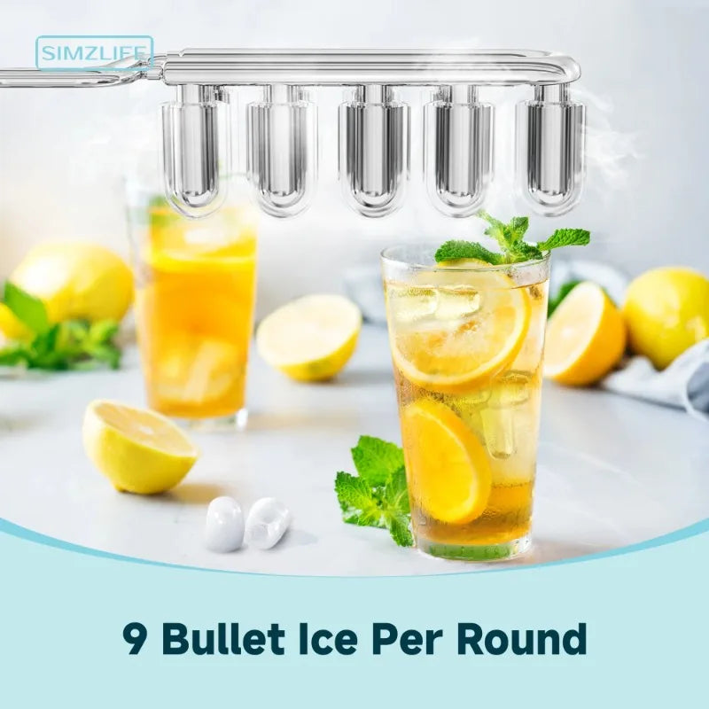 Simzlife Countertop Ice Maker with Handle, 9 bullet ice in 6 Mins, 26Lbs/24H, Self-Cleaning, Ice Maker with Basket and Scoop