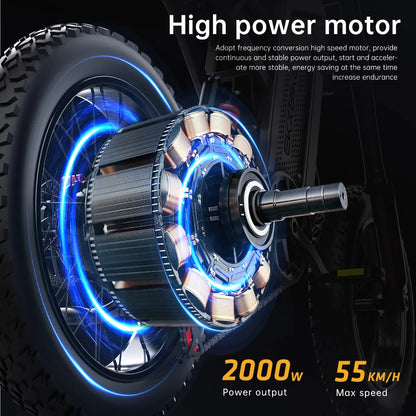 EKX X21 Adults Electric Bike 2000W 48V35AH 55km/h Samsung Battery Snow Electric Motorcycles 20“*4.0 Off Road Tyre Mountain Ebike