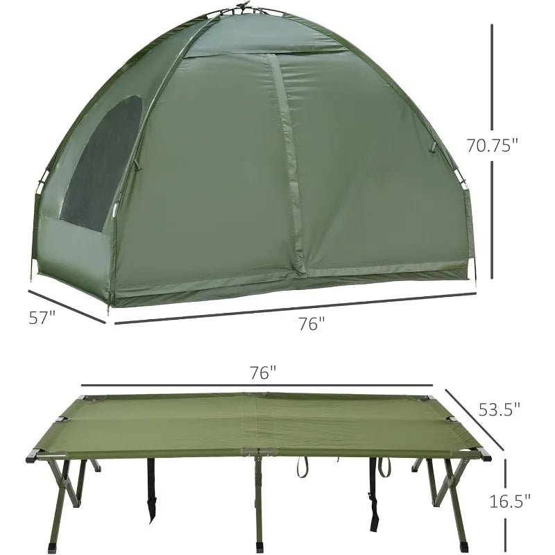 2 Person Foldable Camping Cot with Tent, Bedspread and Thick Air Mattress,   Elevated Camping Bed Tent